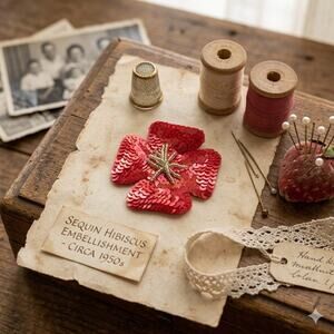 Authentic Vintage Sequined Hibiscus Floral Applique